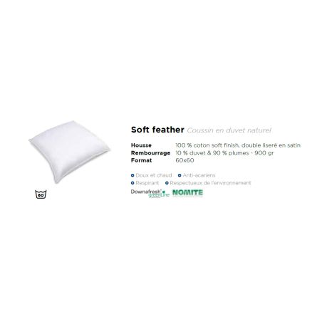 Oreiller duvet SOFT FEATHER 60x60 cm