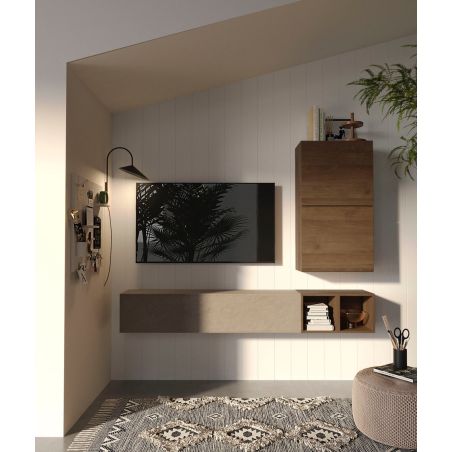 Ensemble meuble TV FOREVER 2 - compo 47 - décor Argile et chene Mercure