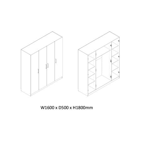 Armoire 4 portes ARTHUR en décor chene gris