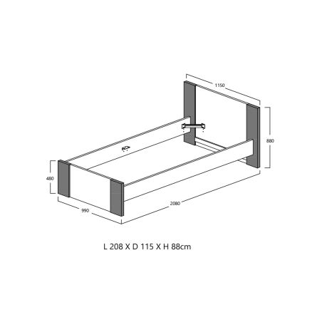 Lit enfant REMY 90 x 200 cm en décor acacia et béton noir