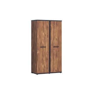 Armoire 2 portes REMY en décor acacia et béton noir