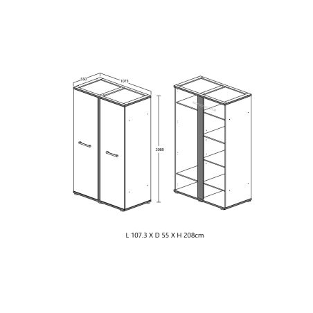 Armoire 2 portes REMY en décor acacia et béton noir
