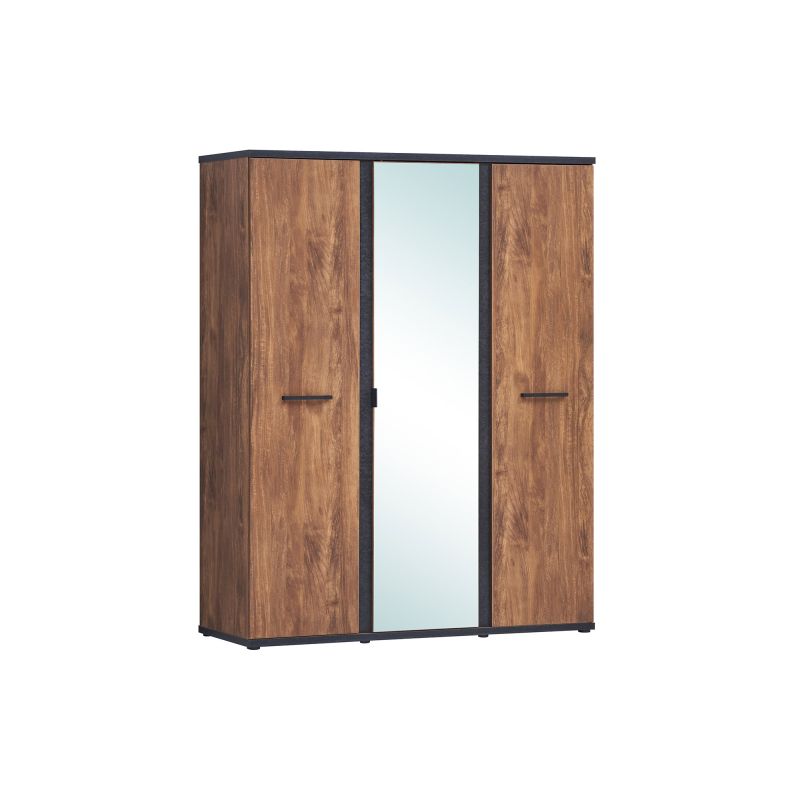 Armoire 3 portes REMY en décor acacia et béton noir