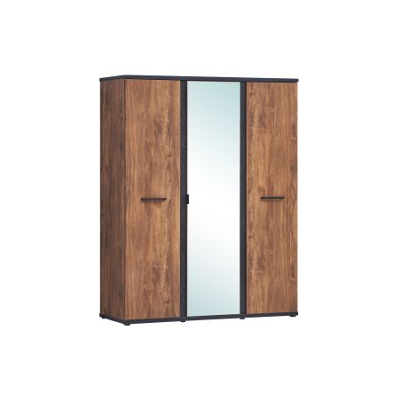 Armoire 3 portes REMY en décor acacia et béton noir