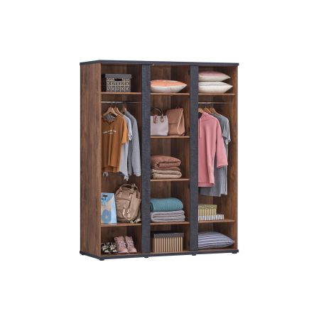 Armoire 3 portes REMY en décor acacia et béton noir