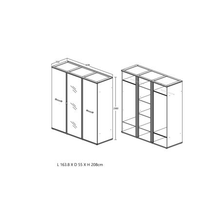 Armoire 3 portes REMY en décor acacia et béton noir