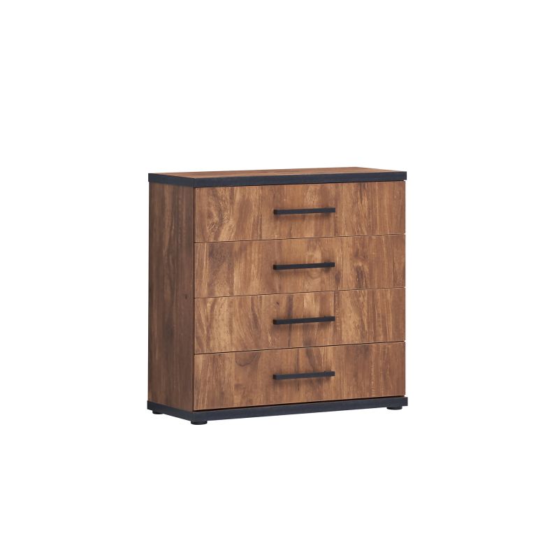 Commode 4 tiroirs REMY en décor acacia et béton noir