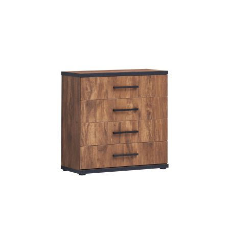 Commode 4 tiroirs REMY en décor acacia et béton noir