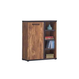 Commode REMY avec 1 porte et 4 niches en décor acacia et béton noir