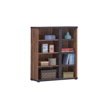 Commode REMY avec 1 porte et 4 niches en décor acacia et béton noir