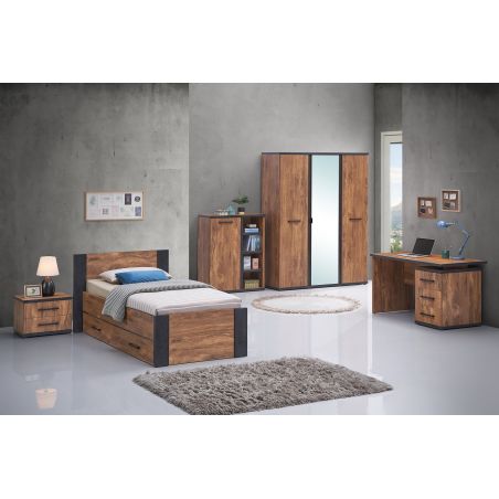 Commode REMY avec 1 porte et 4 niches en décor acacia et béton noir