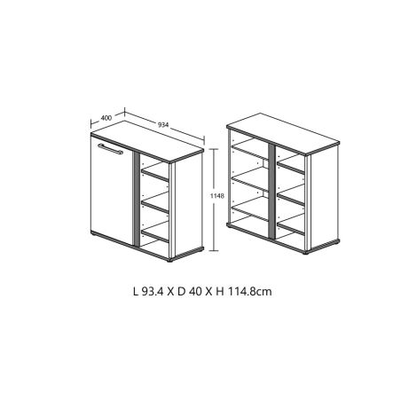 Commode REMY avec 1 porte et 4 niches en décor acacia et béton noir