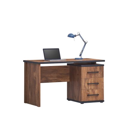 Bureau enfant REMY avec 3 tiroirs en décor acacia et béton noir