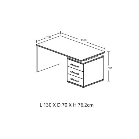 Bureau enfant REMY avec 3 tiroirs en décor acacia et béton noir
