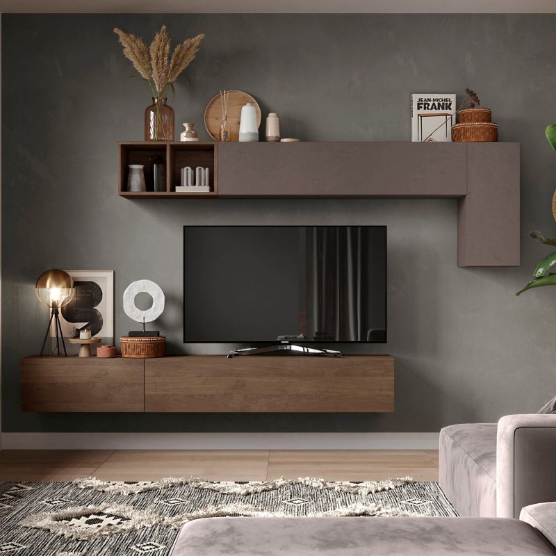 Ensemble meuble TV FOREVER 2 - compo 41 - décor chêne mercure et bronze