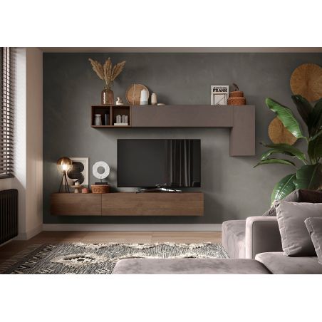Ensemble meuble TV FOREVER 2 - compo 41 - décor chêne mercure et bronze