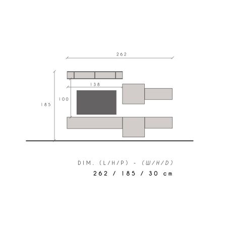 Ensemble meuble TV FOREVER 2 - compo 22 - coloris blanc brillant et décor chêne cadiz