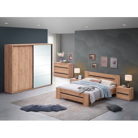 Armoire 200 cm AURORE avec 2 portes coulissantes en décor chêne français