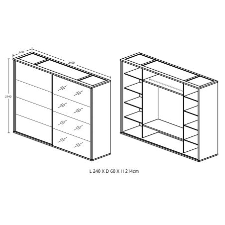 Armoire 200 cm AURORE avec 2 portes coulissantes en décor chêne français