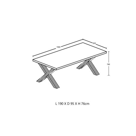 Table de repas KAMINO en 190 cm ou 220 cm avec pieds X en métal