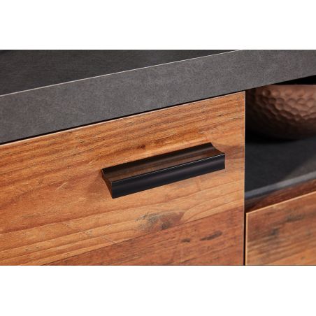 Meuble TV 203 cm ADRIEN en coloris gris clair et chêne artisan