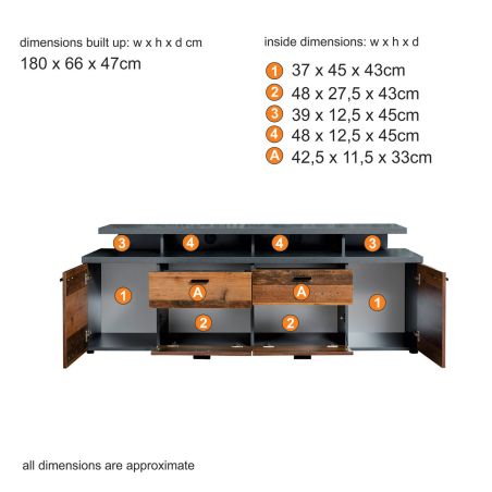 Meuble TV 203 cm ADRIEN en coloris gris clair et chêne artisan