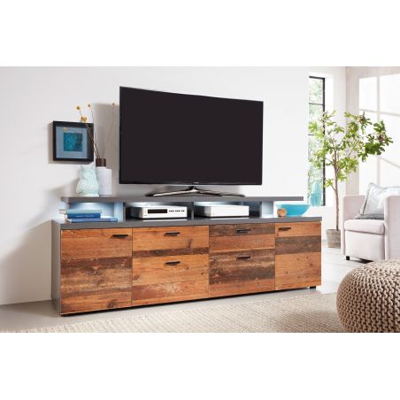 Meuble TV 203 cm ADRIEN en coloris gris clair et chêne artisan