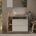 Meuble vasque BURGA 92 cm en blanc brillant et décor chene cadiz