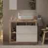 Meuble vasque BURGA 92 cm en blanc brillant et décor chene cadiz