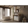 Meuble vasque BURGA 92 cm en blanc brillant et décor chene cadiz