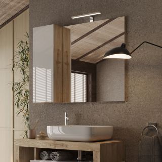 Miroir 92 cm BURGA avec colonne en blanc brillant et décor chene cadiz