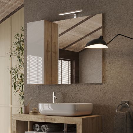 Miroir 92 cm BURGA avec colonne en blanc brillant et décor chene cadiz
