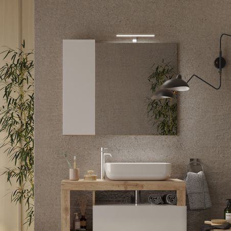 Miroir 92 cm BURGA avec colonne en blanc brillant et décor chene cadiz