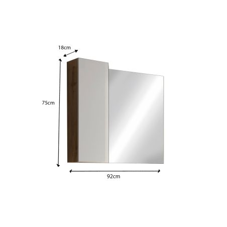 Miroir 92 cm BURGA avec colonne en blanc brillant et décor chene cadiz