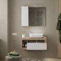Meuble suspendu avec vasque BURGA 92 cm en blanc brillant et décor chene cadiz