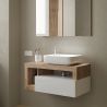 Meuble suspendu avec vasque BURGA 92 cm en blanc brillant et décor chene cadiz