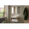 Meuble suspendu avec vasque BURGA 92 cm en blanc brillant et décor chene cadiz