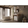 Meuble vasque BURGA 78 cm en blanc brillant et décor chene cadiz