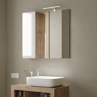 Miroir 78 cm BURGA avec colonne en blanc brillant et décor chene cadiz