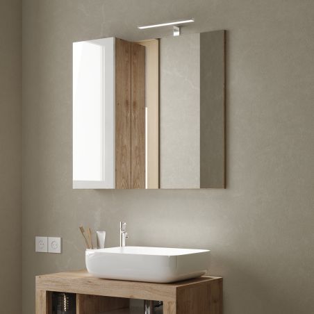 Miroir 78 cm BURGA avec colonne en blanc brillant et décor chene cadiz