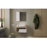 Miroir 78 cm BURGA avec colonne en blanc brillant et décor chene cadiz