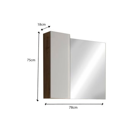 Miroir 78 cm BURGA avec colonne en blanc brillant et décor chene cadiz