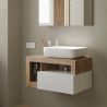 Meuble suspendu avec vasque BURGA 78 cm en blanc brillant et décor chene cadiz