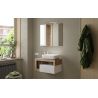 Meuble suspendu avec vasque BURGA 78 cm en blanc brillant et décor chene cadiz