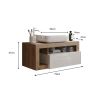 Meuble suspendu avec vasque BURGA 78 cm en blanc brillant et décor chene cadiz