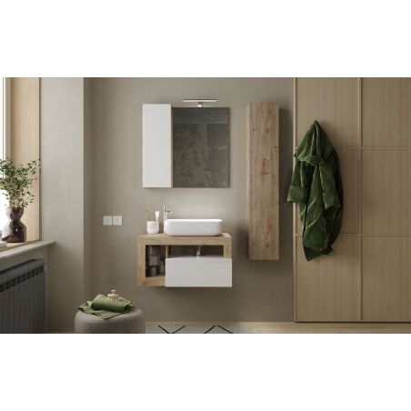 Colonne suspendue hauteur 138 cm pour salle de bain endécor chene cadiz
