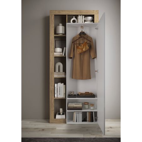 Armoire d'entrée BURGA en décor chêne cadiz avec porte miroir