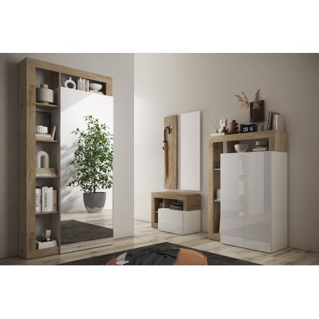 Armoire d'entrée BURGA en décor chêne cadiz avec porte miroir