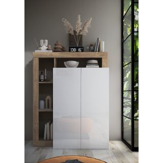 Armoire a chaussures BURGA en blanc brillant et décor chêne cadiz