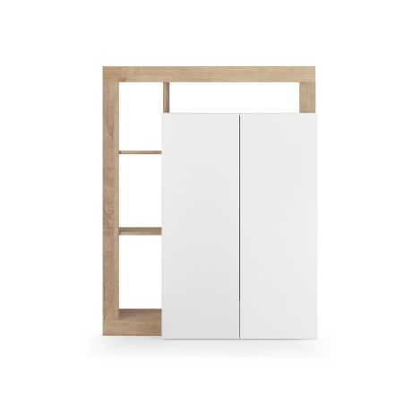Armoire a chaussures BURGA en blanc brillant et décor chêne cadiz
